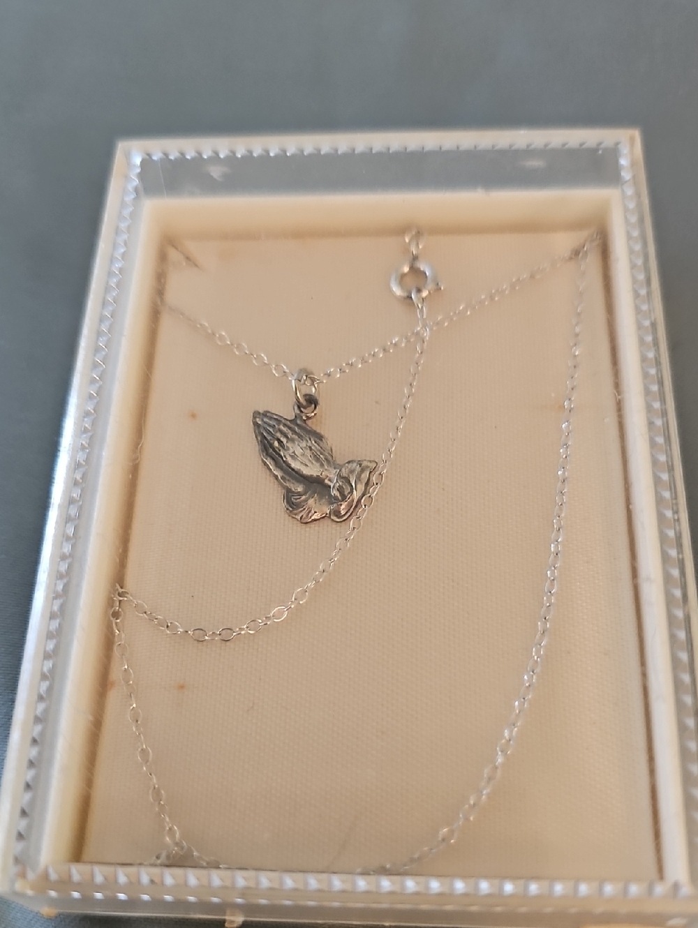 Sterling Silver Praying Hands Pendant Necklace - Silver